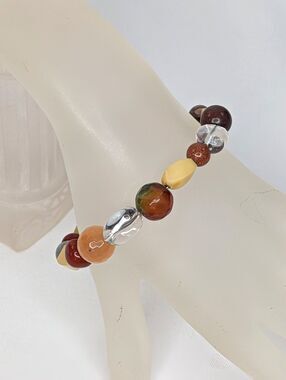 Adjustable Bracelet - Cuff, One Size, Orange, Gold, Yellow Gemstones, NEW